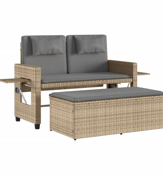 Gartenbank Verstellbar mit Kissen Beige Poly Rattan