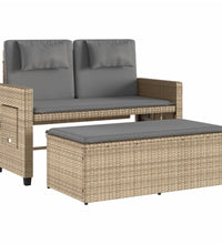 Gartenbank Verstellbar mit Kissen Beige Poly Rattan