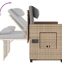 Gartenbank Verstellbar mit Kissen Beige Poly Rattan