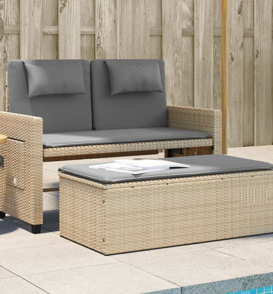 Gartenbank Verstellbar mit Kissen Beige Poly Rattan