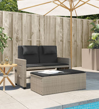 Gartenbank Verstellbar mit Kissen Hellgrau Poly Rattan