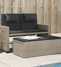 Gartenbank Verstellbar mit Kissen Hellgrau Poly Rattan