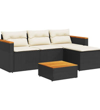 3-tlg. Garten-Sofagarnitur mit Kissen Schwarz Poly Rattan