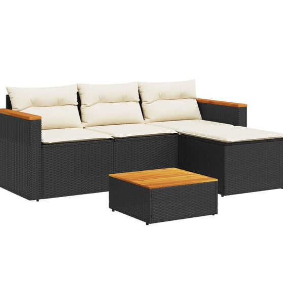 3-tlg. Garten-Sofagarnitur mit Kissen Schwarz Poly Rattan