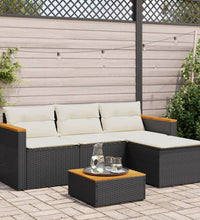 3-tlg. Garten-Sofagarnitur mit Kissen Schwarz Poly Rattan
