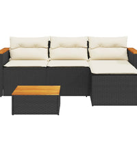 3-tlg. Garten-Sofagarnitur mit Kissen Schwarz Poly Rattan