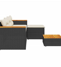 3-tlg. Garten-Sofagarnitur mit Kissen Schwarz Poly Rattan