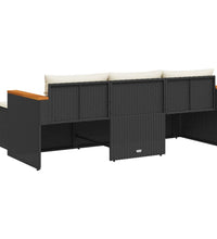 3-tlg. Garten-Sofagarnitur mit Kissen Schwarz Poly Rattan