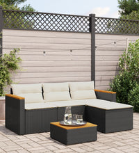 3-tlg. Garten-Sofagarnitur mit Kissen Schwarz Poly Rattan