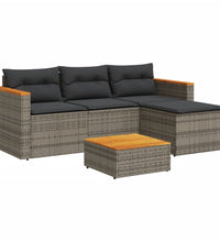 3-tlg. Garten-Sofagarnitur mit Kissen Grau Poly Rattan