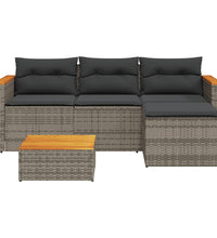 3-tlg. Garten-Sofagarnitur mit Kissen Grau Poly Rattan