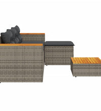 3-tlg. Garten-Sofagarnitur mit Kissen Grau Poly Rattan