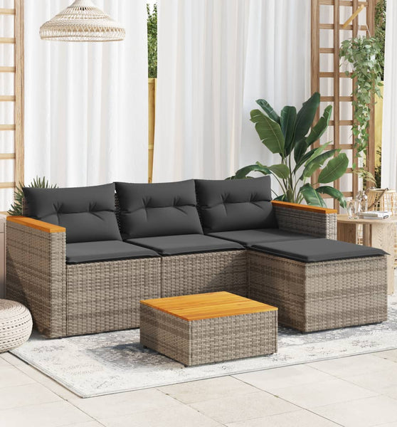 3-tlg. Garten-Sofagarnitur mit Kissen Grau Poly Rattan
