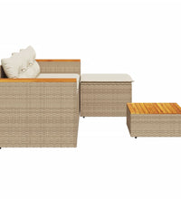 3-tlg. Garten-Sofagarnitur mit Kissen Beige Poly Rattan