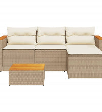 3-tlg. Garten-Sofagarnitur mit Kissen Beige Poly Rattan