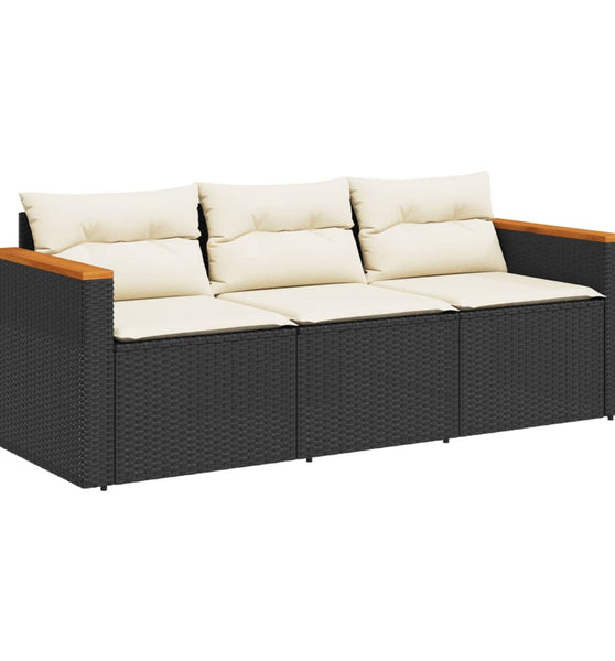 Gartensofa mit Kissen 3-Sitzer Schwarz Poly Rattan