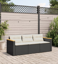 Gartensofa mit Kissen 3-Sitzer Schwarz Poly Rattan