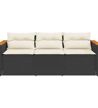 Gartensofa mit Kissen 3-Sitzer Schwarz Poly Rattan