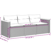 Gartensofa mit Kissen 3-Sitzer Schwarz Poly Rattan