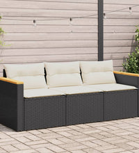 Gartensofa mit Kissen 3-Sitzer Schwarz Poly Rattan