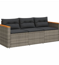 Gartensofa mit Kissen 3-Sitzer Grau Poly Rattan