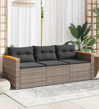 Gartensofa mit Kissen 3-Sitzer Grau Poly Rattan