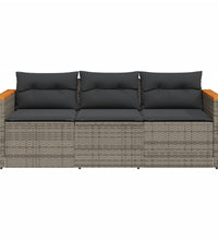 Gartensofa mit Kissen 3-Sitzer Grau Poly Rattan