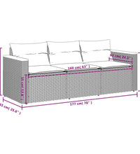 Gartensofa mit Kissen 3-Sitzer Grau Poly Rattan