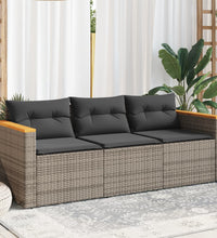 Gartensofa mit Kissen 3-Sitzer Grau Poly Rattan