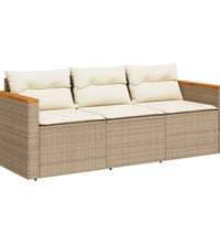 Gartensofa mit Kissen 3-Sitzer Beige Poly Rattan