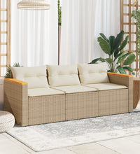 Gartensofa mit Kissen 3-Sitzer Beige Poly Rattan