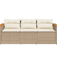 Gartensofa mit Kissen 3-Sitzer Beige Poly Rattan