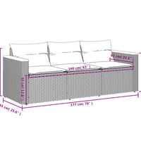 Gartensofa mit Kissen 3-Sitzer Beige Poly Rattan