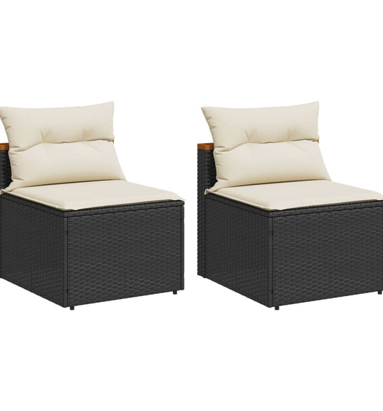 Gartensofas ohne Armlehnen mit Kissen 2 Stk Schwarz Poly Rattan