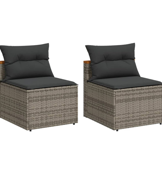 Gartensofas ohne Armlehnen mit Kissen 2 Stk. Grau Poly Rattan