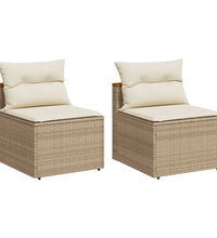 Gartensofas ohne Armlehnen mit Kissen 2 Stk. Beige Poly Rattan