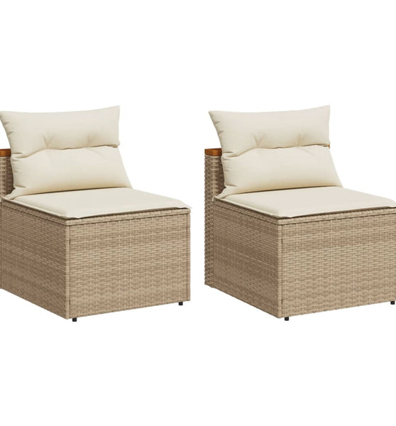 Gartensofas ohne Armlehnen mit Kissen 2 Stk. Beige Poly Rattan