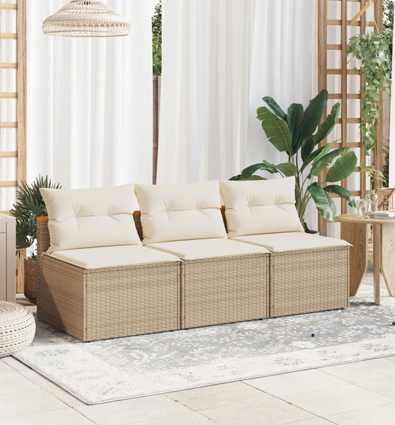 Gartensofas ohne Armlehnen mit Kissen 2 Stk. Beige Poly Rattan