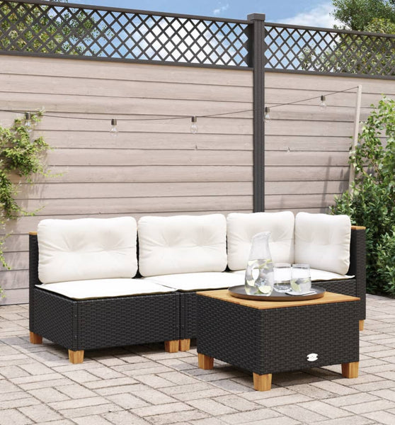 Garten-Ecksofa mit Kissen Schwarz Poly Rattan