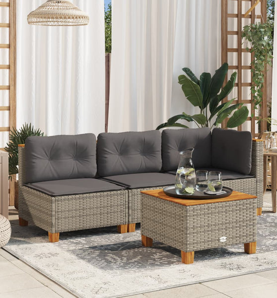 Garten-Ecksofa mit Kissen Grau Poly Rattan