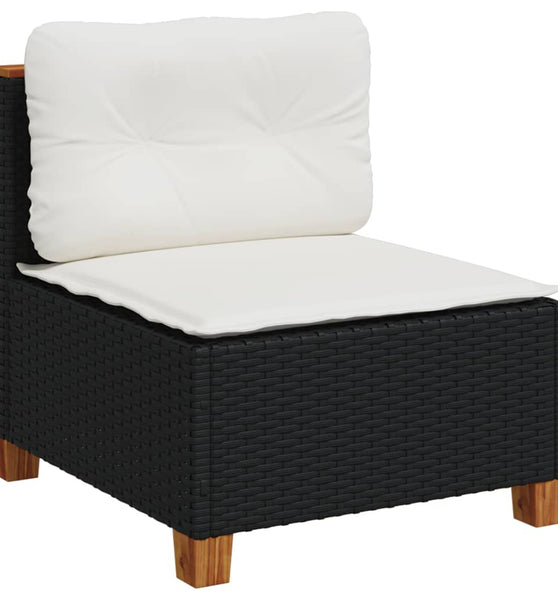 Gartensofa ohne Armlehnen mit Kissen Schwarz Poly Rattan