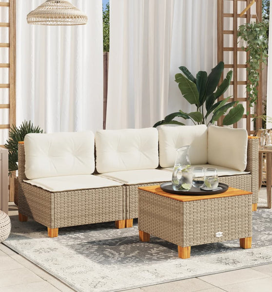 Gartensofa ohne Armlehnen mit Kissen Beige Poly Rattan
