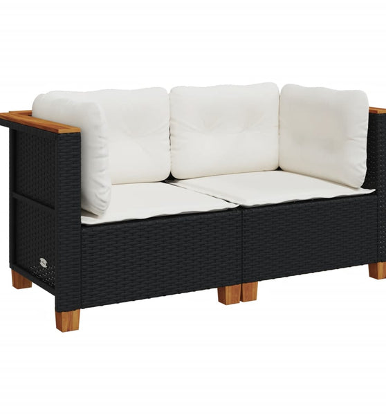 Garten-Ecksofas mit Kissen 2 Stk. Schwarz Poly Rattan