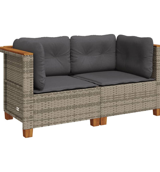 Garten-Ecksofas mit Kissen 2 Stk. Grau Poly Rattan