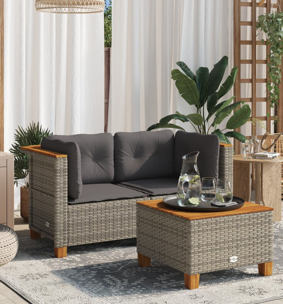 Garten-Ecksofas mit Kissen 2 Stk. Grau Poly Rattan