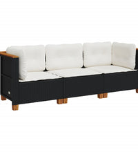 Gartensofa mit Kissen 3-Sitzer Schwarz Poly Rattan