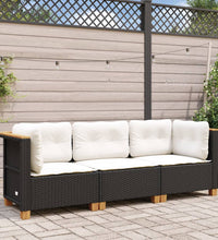 Gartensofa mit Kissen 3-Sitzer Schwarz Poly Rattan