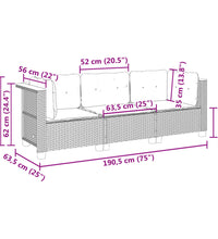 Gartensofa mit Kissen 3-Sitzer Schwarz Poly Rattan