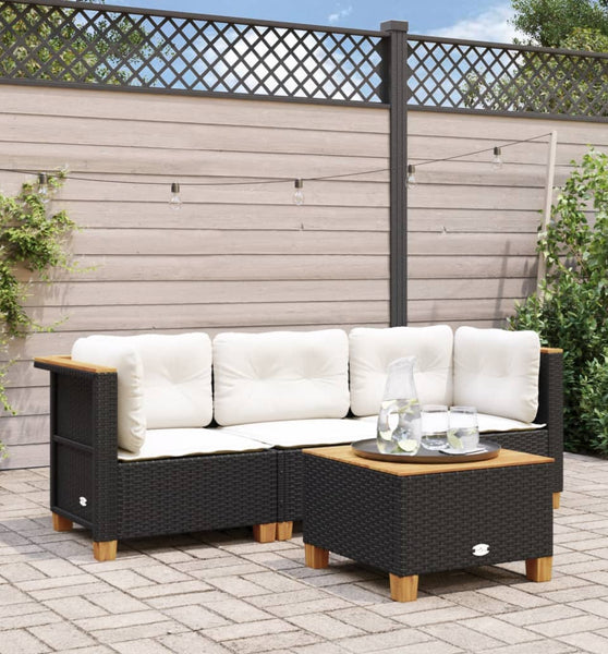 Gartensofa mit Kissen 3-Sitzer Schwarz Poly Rattan