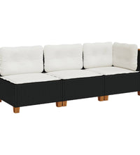 Gartensofa mit Kissen 3-Sitzer Schwarz Poly Rattan